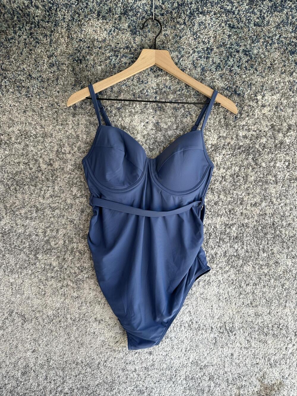 Seraphine Swimsuit Womens Small Blue Maternity One Piece Underwire Belted Swim